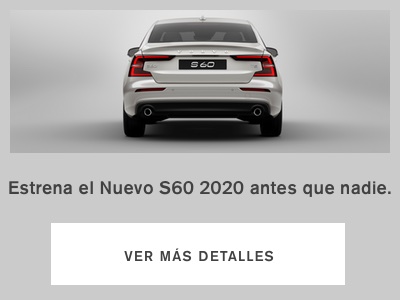 Invitación a conocer nuevo modelo Volvo S60, en presentación color blanco y vista trasera del modelo